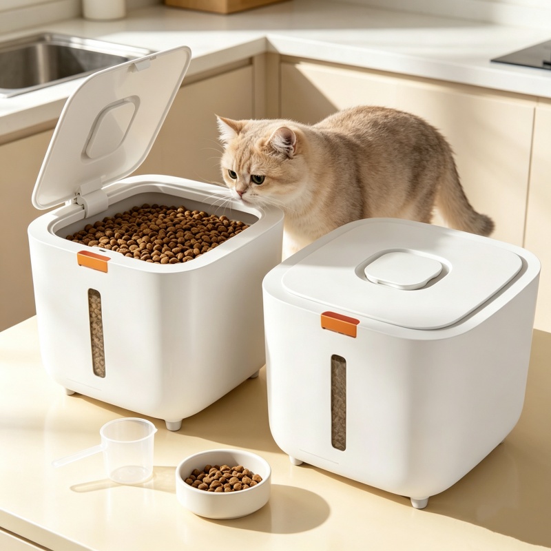 Food Storage With Dividers - 5/7KGペットフード収納ボックス、密閉ペットフード容器、気密猫犬用フードバケツ、防虫ペット穀物収納オーガナイザー