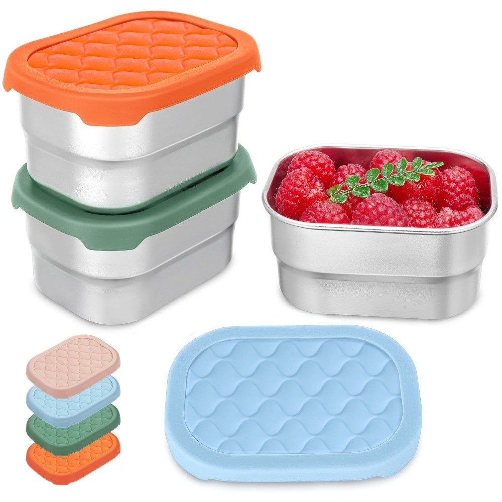 Food Storage Oven Safe - 新しいステンレス製食品保存容器、積み重ね可能なシリコン蓋付きスナック容器、密封された多目的フルーツ収納ボックス