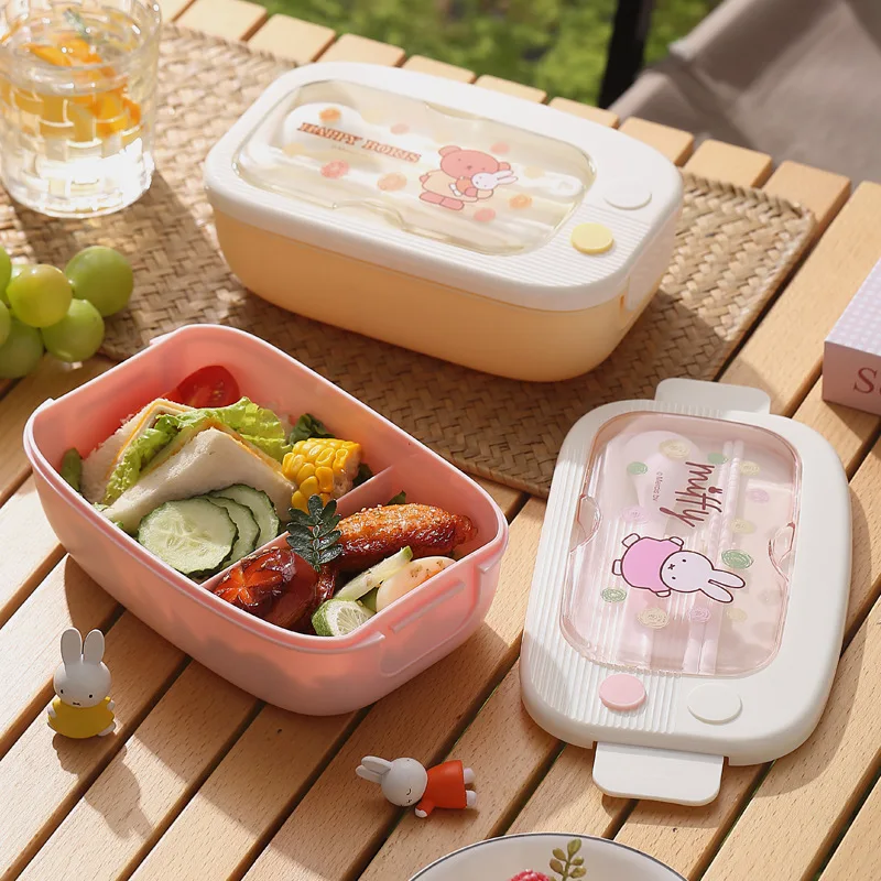 Food Storage Containers - かわいいミッフィーの単層プラスチック製ランチボックス。持ち運び可能で電子レンジ対応。学生向けの、お弁当や食事の準備に便利な、かわいいデザインの食品容器。