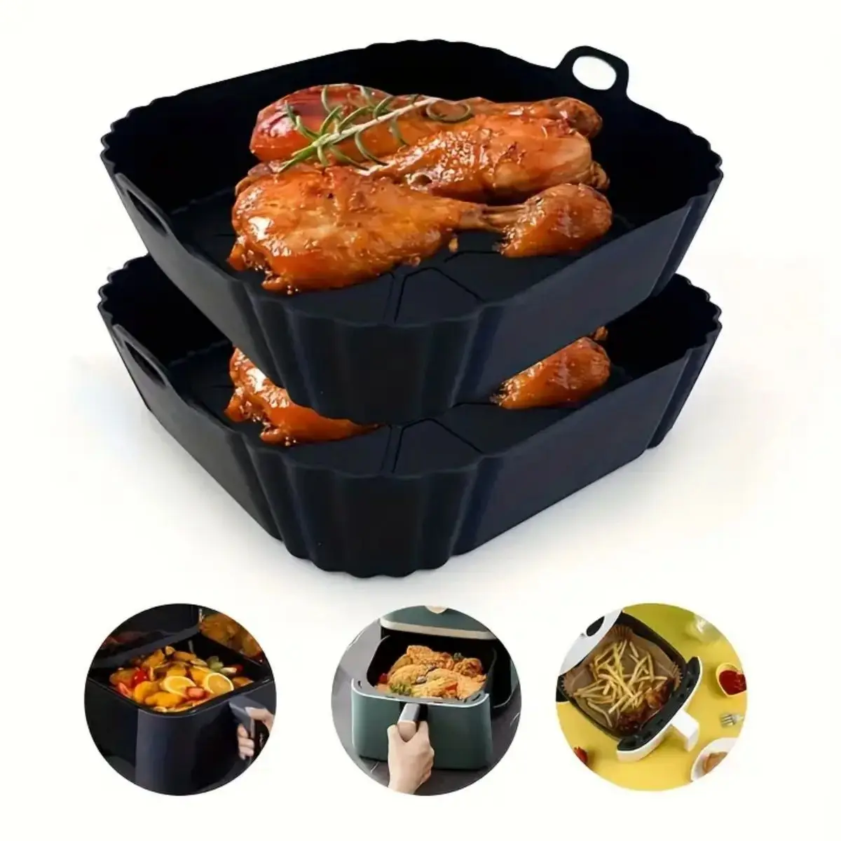 再利用可能なエアフライヤーシリコンポットノンスティックベーキ - Food Storage With Dividers のレビューと価格
