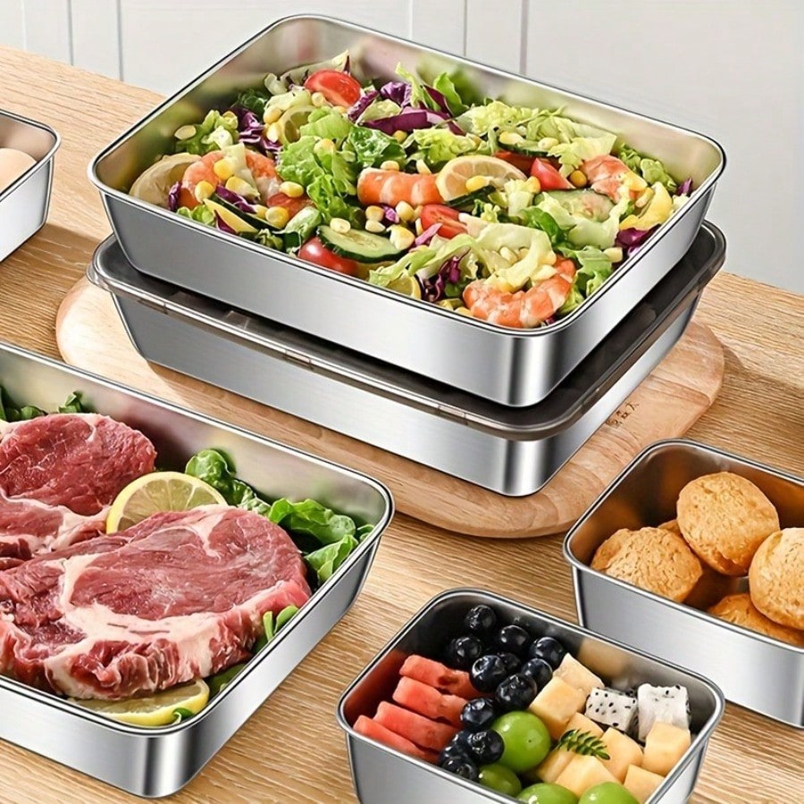 高級感のある、液漏れしにくいステンレス製食品保存容器5個セッ - Food Storage Oven Safe のレビューと価格