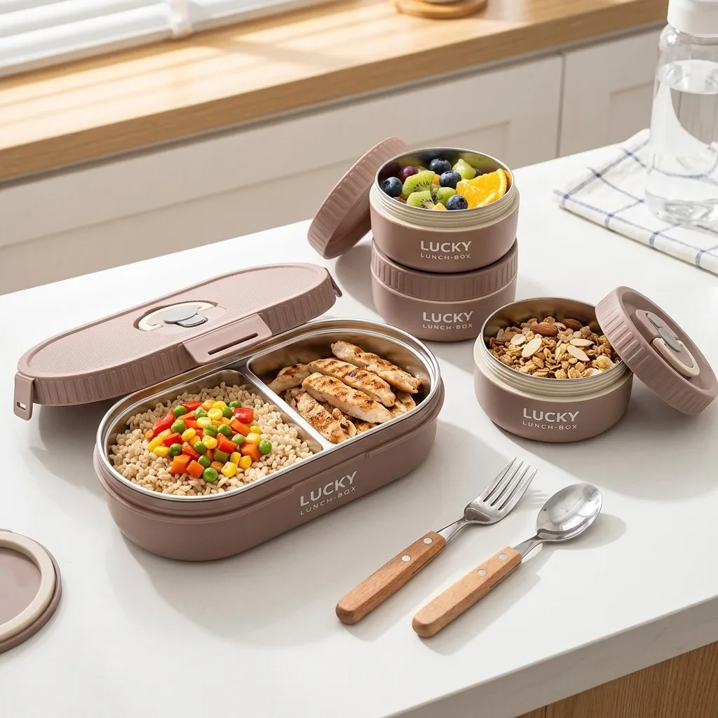 304ステンレス製弁当箱、保温機能付きランチボックスセット、 - Food Storage With Dividers のレビューと価格