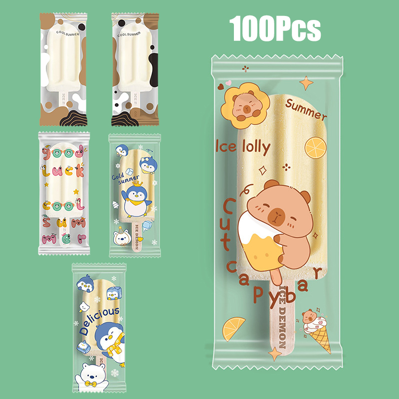 ～100個入り かわいい漫画柄の食品グレードアイスクリーム袋 - Food Storage Bag のレビューと価格