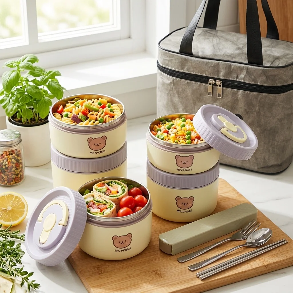 304ステンレス製、保温機能付きランチボックス。子供や学生向 - Food Storage Oven Safe のレビューと価格