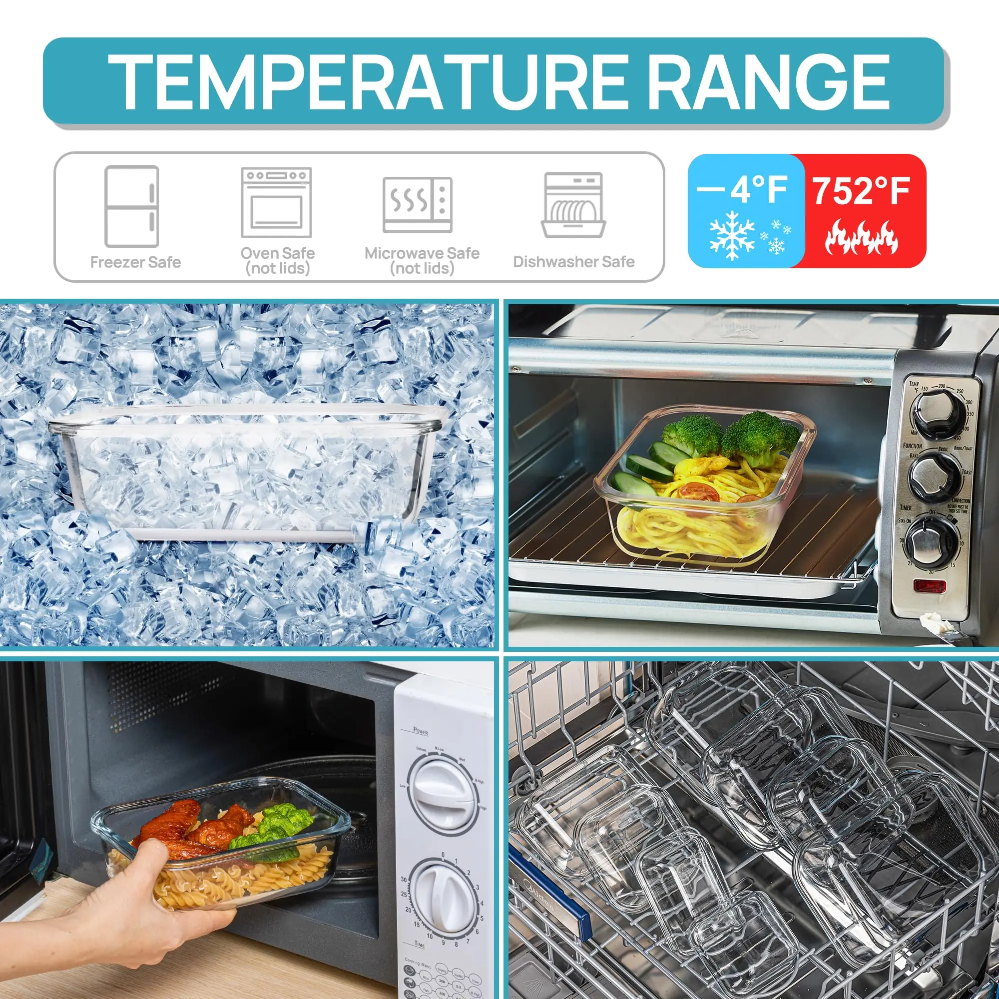 ガラスランチボックス食品保存容器、食事の準備、気密弁当箱、電 - Food Storage Oven Safe のレビューと価格