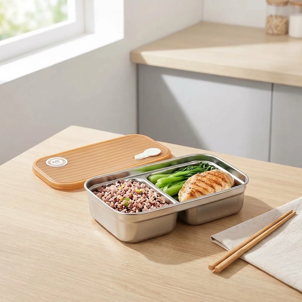 304ステンレス製、仕切り付きの弁当箱。密閉性の高い蓋付きで - Food Storage With Dividers のレビューと価格