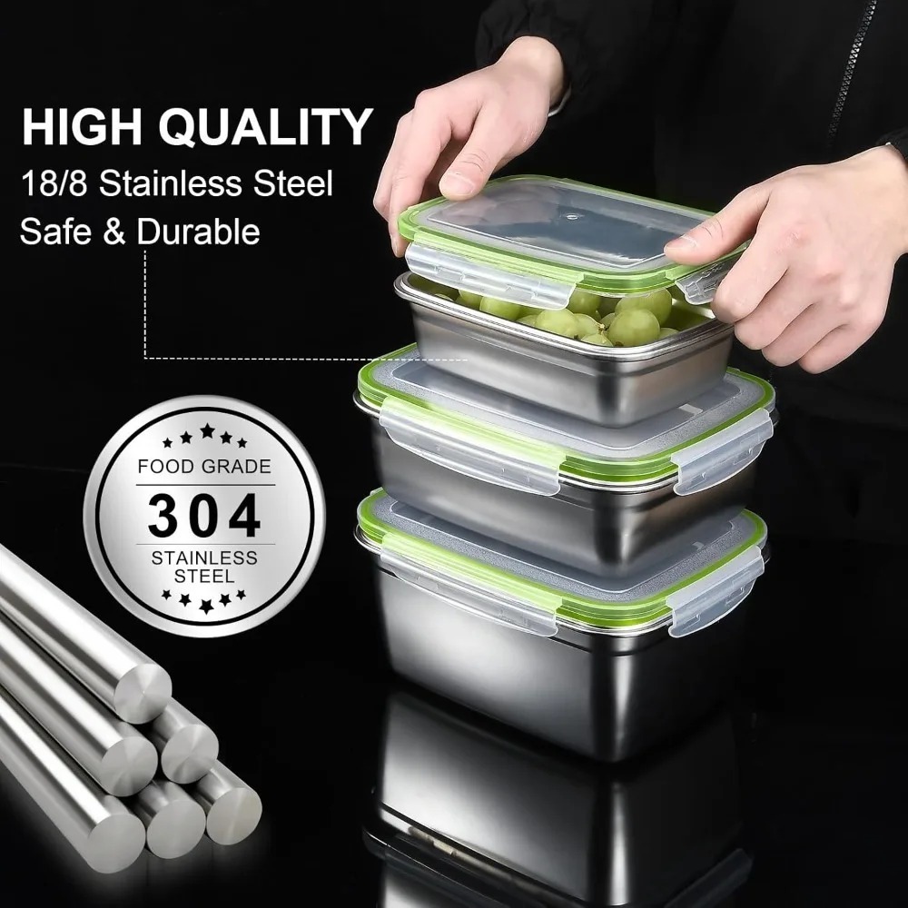 1/3ピース食品保存容器セット 食品グレード304ステンレス - Food Storage Oven Safe のレビューと価格